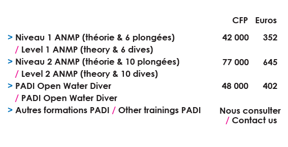 Formations tarif